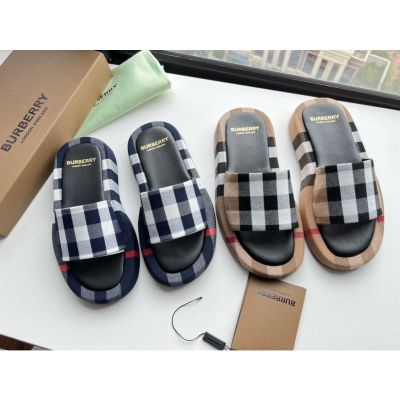 2023 new BBR Leather with Linen Unisex Slippers Sandals Casual Flat Sandals with Box