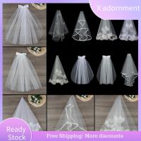 X ADORNMENT ของใหม่ สองชั้น ขอบลูกไม้ สั้นง่าย ผ้าคลุมหน้าภาพถ่าย ผู้หญิง Tulle ผ้าคลุมหน้าเจ้าสาว ผ้าคลุมหน้างานแต่งงาน พร้อมหวี