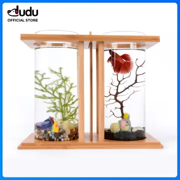 Bamboo Base Fish Tank Aquarium Accessories Mini Fish Tank Home Decoration  Glass