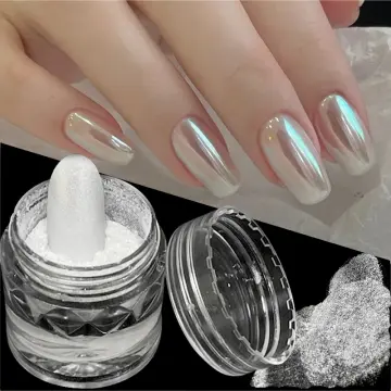 1 Box White Pearl Chrome Nail Powder - Transparent Clear Ice Shimmer Chrome  Pigment Powder for Nails High Gloss Nail Art Glitter