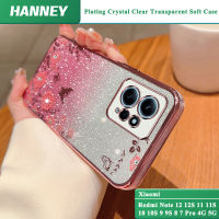 HANNEY สำหรับ Xiaomi Redmi Note 12 12S 11 11S 10 10S 9 9S 8 7 Pro 4G 5G ลายสวนลับเคสโทรศัพท์พร้อมปลอกกระดาษแวววาวระยิบระยับหุ้ม6D กันกระแทกคริสตัลใสนิ่มโปร่งใสใสฝาหลัง