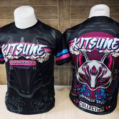มาใหม่‼ KITSUNE เสื้อกีฬาชาย เสื้อพิมพ์ลาย เสื้อออกกำลังกาย ผ้าเนื้อดี (A-705 จิ้งจอก ดำ)