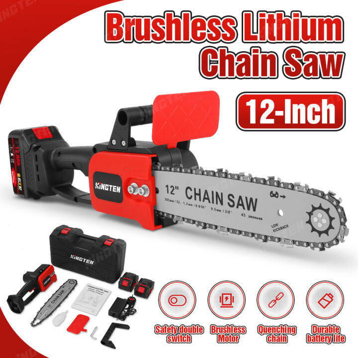 KINGTEN Brushless Cordless Chainsaw 12 Inch Electric Hand Saw Portable