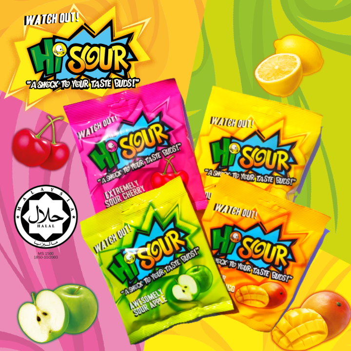 HI SOUR Each Flavors X 4 Pouch 25g A Shocking Sour Candies Sour Apple 🍏 / Sour Cherry 🍒