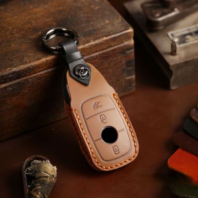 Leather Car Key Pouch Case Cover Car Accessories for Mercedes Benz E200 E400 S560 C260 A200 C260L Keychain Holder Keyring Fob