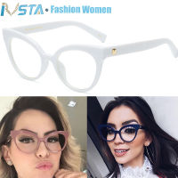 IVSTA White Color Fashion Lady Glasses Frame Women Cat Eye Myopia Eyewear Prescription Eyeglasses Vintage Flower Women Glasses