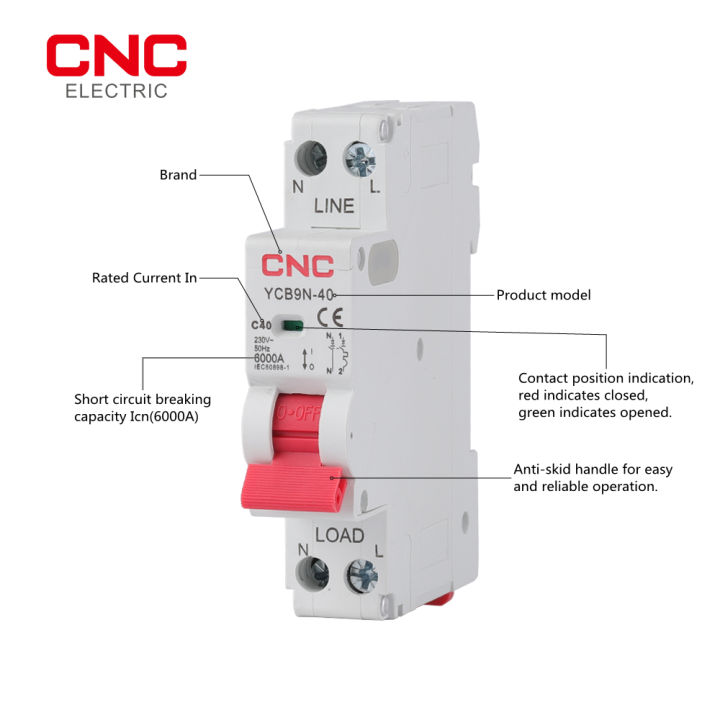 cnc-ycb9n-40-miniature-circuit-breaker-dpn-6000a-230v-50hz-mcb-6a10a16a25a32a40a