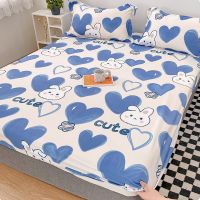 WOSTAR 100 Polyester elastic fitted sheet mattress cover protector blue heart print luxury double bed bedsheet 90 150 180 200cm