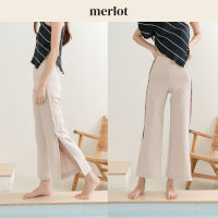 [CLEARANCE SALE] Merlot - Sand Split Pants (กางเกงขายาวเอวสูง กางเกงผ่าข้าง สีครีม ซิปหลัง เก็บทรง) พร้อมส่ง