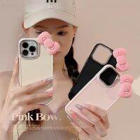 เคสโทรศัพท์โบว์สีชมพูน่ารักสำหรับ iPhone 14 13 12 11 Pro Max XR XS X 7 8 Plus กรอบเคสซิลิโคนเลนส์โลหะกันกระแทก