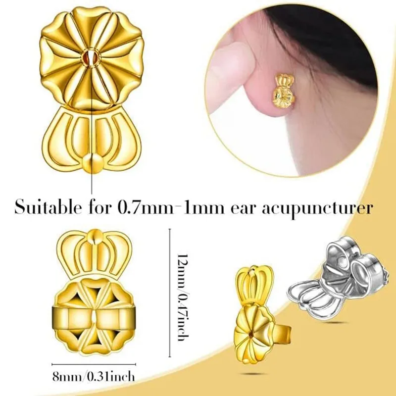 12pcs Earring Lifters Adjustable 18K Gold Plated Hypoallergenic Earring  Backs for Droopy Ears, Heart-Shaped, Crown & Butterfly Style Earring Backs  for Heavy Earring 