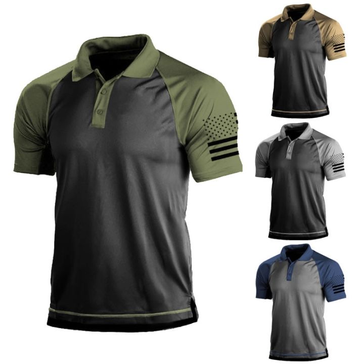 เสื้อโปโลเสื้อยืดเกมส์กลยุทธทหารสำหรับบุรุษเสื้อเสื้อผ้าแขนสั้นลายทหารเสื้อโปโลกลางแจ้งสำหรับฤดูร้อน
