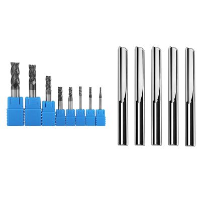 5Pcs/Lot 6X32mm Two Flutes Straight Router Bits &amp; 8Pcs 2-12mm Carbide End Mill 4 Flutes End Mill Set Milling Cutter