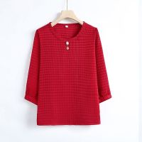 【มีไซส์ใหญ่】Plus Size XL-5XL Womens 3/4 Sleeve Summer Shirts Oversized Elegant Plaid Female Tops