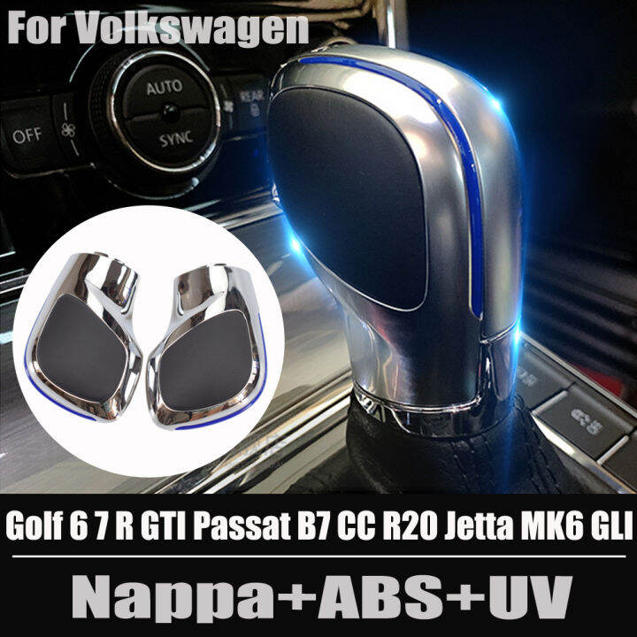 ฝาครอบการปรับเปลี่ยน-chrome-matt-เกียร์-shift-knob-สีแดงสีฟ้าสำหรับ-vw-golf-6-7-r-gti-passat-b7-b8-cc-r20-jetta-mk6-gli