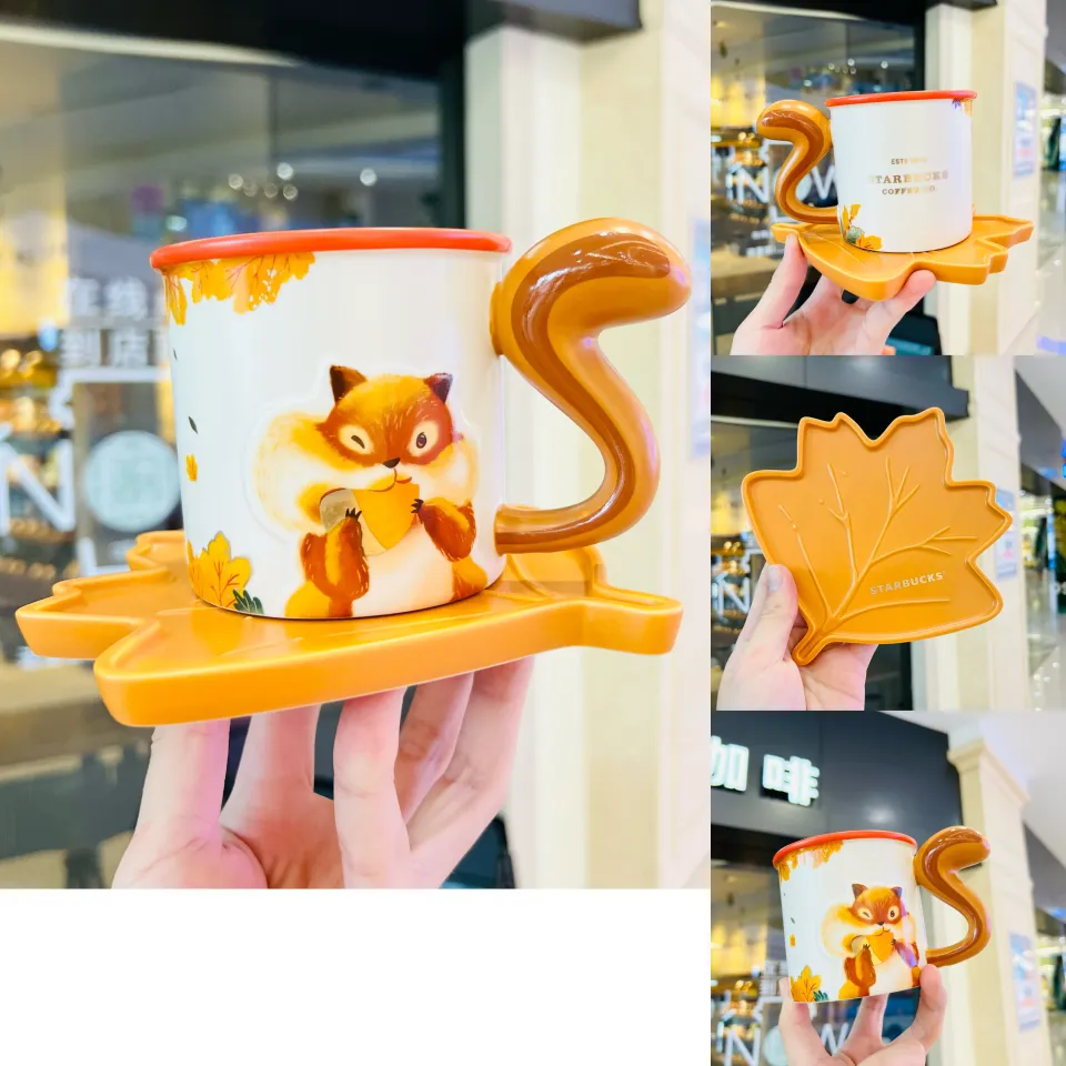 2023 Starbucks Autumn Relief Maple Leaves 12oz Coffee Mugs W/ Squirrel Stick