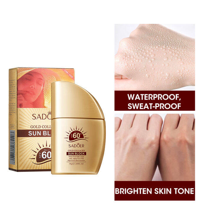 SADOER Gold Collagen Sunblock Cream 30G High Power Sun Screen SPF 60