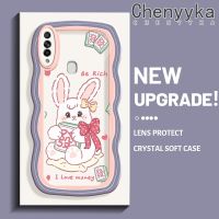 Chenyyka เคสสำหรับ OPPO A31 A8 2020 เคสลายการ์ตูนน่ารักสีชมพูกระต่ายสีสันสดใสน่ารักขอบคลื่นครีมเคสมือถือกันกระแทกแบบใสนิ่มเคสโปร่งใสลายกล้องถ่ายรูปที่สร้างสรรค์เรียบง่ายฝาครอบป้องกันซิลิโคน