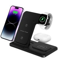 ZZOOI 15W Wireless Charger Stand for iPhone 14 13 12 11 XS XR X 8 3 in 1 Fast Charging Dock Station For Apple Watch 8 7 6 AirPods Pro