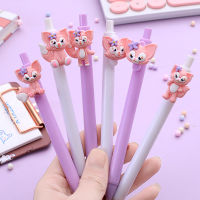 6pcslot Cute purple white Cartoon fox Pressing Gel Pen 0.5mm Press Black Gel Pen Large Capacity Quick Dry