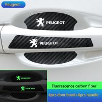 8pcs Carbon Fiber Illuminated Door Handle  Protector Sticker Door Bowl Protector For Peugeot 308 206 208 3008 508 408 207 406 405 407 2008 5008 306 307 are