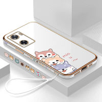 (คลังสินค้าพร้อม) เคสเคสมือถือสำหรับ OPPO A57 2022พร้อมฟรีสายคล้อง + ตัวการ์ตูนสุนัขชุบขอบสี่เหลี่ยมชุบเคลือบฝาหลังนิ่ม