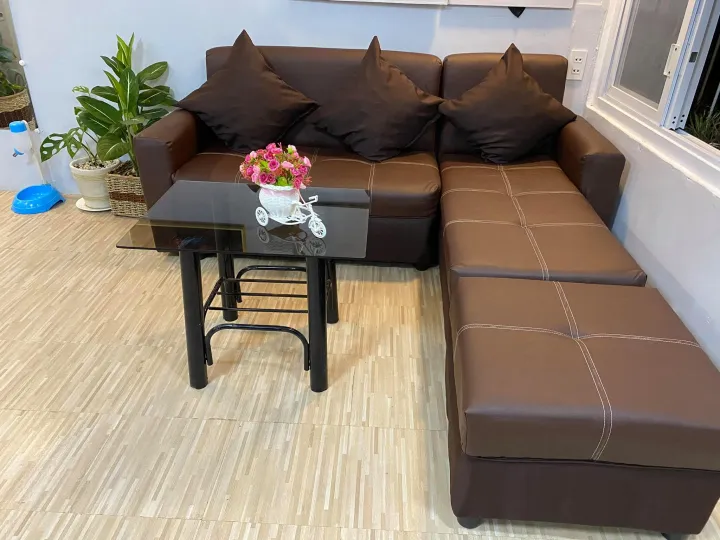 brown leather sofa lshape