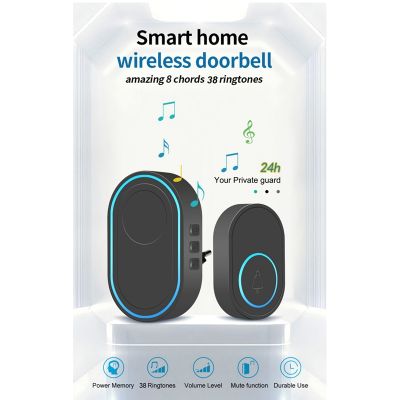 Intelligent Doorbell Wireless Doorbell Waterproof Smart Doorbell Home Welcome Doorbell Remote Smart Door-Bell Chime EU Plug 1Receiver 1Button