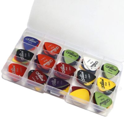 24/30/40/50pcs Guitar Picks 1 Box Case Alice Acoustic Electric Bass Plectrum Mediator Musical Instrument Thickness Mix 0.58-1.5 Guitar Bass Accessorie