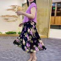 ❄™﹊ New summer holiday two big flower high-grade pearl chiffon dress temperament ins yards