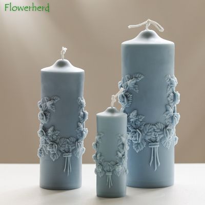 Carved Cylindrical Scented Candle Mould DIY European-style Relief Flower Candle Mould Candle Making Aromatherapy Plaster Molds