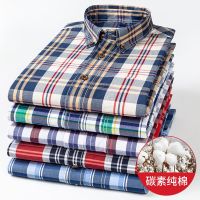 Spring and Autumn thin pure cotton brushed plaid shirt mens cotton long-sleeved young and middle-aged casual retro mens shirt mens clothing 【SSY】
