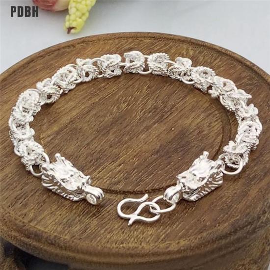 Pdbh cửa hàng thời trang vòng tay thiết kế hình rồng mạ bạc thời trang dây - ảnh sản phẩm 1