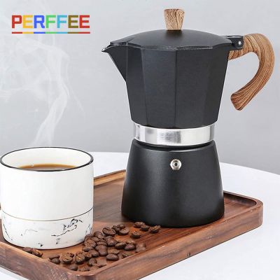 [hot]ஐ✶  Stovetop Espresso Maker Aluminum Moka Wood Handle Percolator Sliver/ Red/