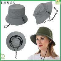 EWUSA ปีกกว้างแบบพกพาป้องกันรังสียูวีพร้อม Topi Bucket เชือกไนลอนหมวกบังแดดหมวกชายทะเลหมวกชาวประมงฤดูใบไม้ผลิฤดูร้อน