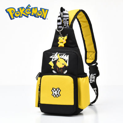 3สี Pokemon ไหล่กระเป๋าผู้ชายและผู้หญิงกระเป๋าผ้าใบเยาวชนกีฬา Pikachu Crossbody กระเป๋ากระเป๋าถือสายรัดหน้าอกเอวกระเป๋า