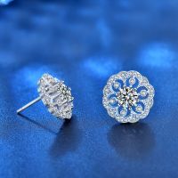 925 Sterling Silver Moissanite Stud Earrings Women Personality Exquisite Flower Round 0.5 Ct Moissanite Engagement Gift