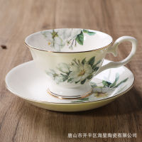ชุดจานถ้วยกาแฟกระเบื้องจีนขอบโกลด์สไตล์ยุโรปพิมพ์ลายดอกไม้แก้วใส่ชาดำสไตล์อังกฤษเซรามิก