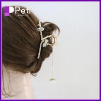 PETI JEWELLERY คลาสสิกคลาสสิก พู่ไข่มุกผมกรงเล็บ สง่างามเรียบหรู โลหะสำหรับตกแต่ง กิ๊บติดผมรูปดอกกล้วยไม้มีกระดิ่ง ของใหม่ ไข่มุกไข่มุก อุปกรณ์เสริมผม สำหรับผู้หญิง