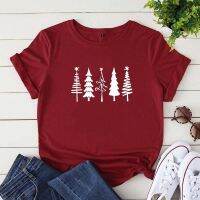 เสื้อยืด Christmas Tree Graphic Cute Merry Christmas Tree Tee Women T-shirt Fashion Printing Tees Cal Short Sleeve