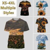 2023 Fashion Trend Landscape Sunflower 3D Printing Printed T-shirt Men Street Pullover Crew Neck Top