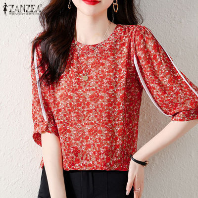 (สินค้ามาใหม่)(จัดส่งฟรี)Fancystyle ZANZEA เสื้อเสื้อคอโอแขนพองลำลองสำหรับสไตล์เกาหลีของผู้หญิงเสื้อพิมพ์ลายหรูหรา #11