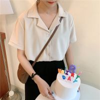 HOT14★Shirt Women Solid V-Neck Korean Style Retro Chic Streetwear Harajuku All-match Simple Leisure Popular Preppy Clothing Female Ins