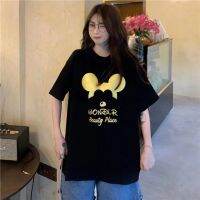 เสื้อยืดแขนสั้นสีทองสำหรับผู้หญิงเสื้อยืดลายการ์ตูน Mickeys สำหรับผู้หญิง2023ฤดูร้อนดีไซน์เซนส์เสื้อยืดผู้หญิง0000