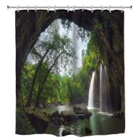 ม่านอาบน้ำน้ำตกธรรมชาติ Woodland Tree Bath Curtain Camping Rustic Forest Country พร้อมตะขอชุดห้องน้ำธรรมชาติ 180 * 180 ซม