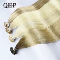 QHP Straight Flat Tip Hair Extensions Human Hair 50pcs/ Set Natural Hair Extensions Keratin Capsule Brown Blonde Color 12-26inch Wig  Hair Extensions