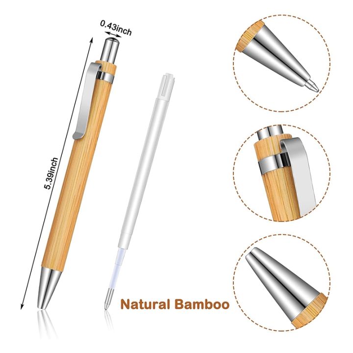 15-pieces-bamboo-retractable-ballpoint-pen-black-ink-1-mm-office-products-pens-bamboo-ballpoint-pen-wood-ballpoint-pens