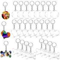 30Pcs DIY Love Round Bone Hand-painted Acrylic Keychain Blanks Set for Craft Projects Supplies Transparent Photo Frame Keyring