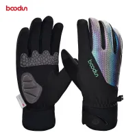 Boodun Light Reflective Thermal Fleece Cycling Gloves Winter Outdoor Sport Anti-cold Full Finger Mittens Touch Screen Long Glove