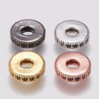 BeeBeecraft 5-20pcs ss Micro Pave Cubic Zirconia Bead Spacers Flat Round Clear for Jewelry Making